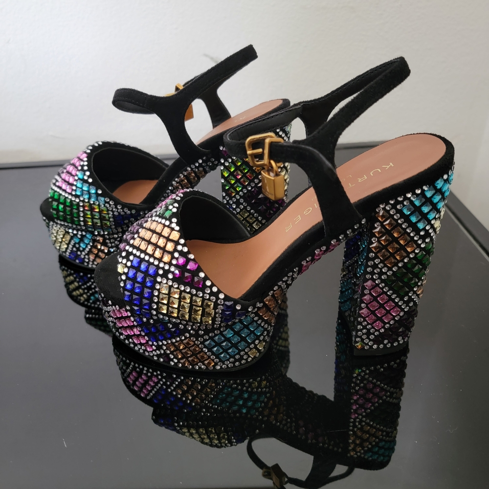 Kurt Geiger Brixton Women's Black Multi-Color Platform Heels Size 6